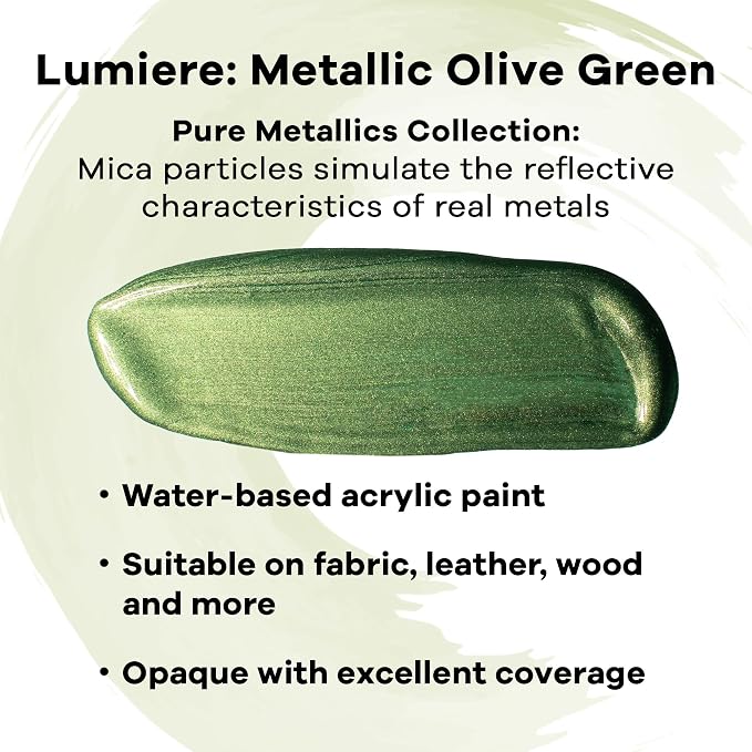 Jacquard Lumiere 2.25oz Fabric Paint Metallic Olive Green - Image 2