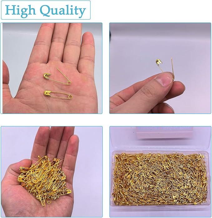 1000PCS Safety Pins, 1.1 inch Small Safety Pins, Rust-Resistant Nickel Plated Steel, Sharp Edge Safety Pin for Clothes, Sewing, 28mm Decorative Safety Pins Assorted (Gold)