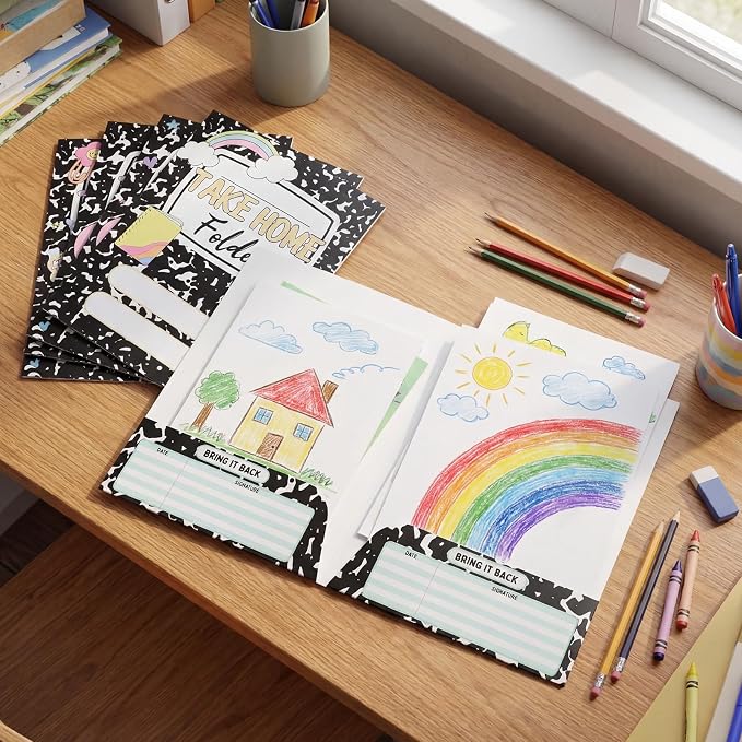 Outus 24 Pcs Pastel Composition 2 Pocket Folders Letter Size Take Home File - Image 3