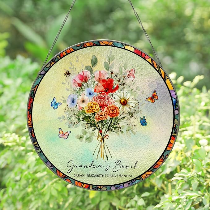 Custom Family Birth Flowers Glass Sun Catcher, Custom Mom's Grandma's Garden - Image 2