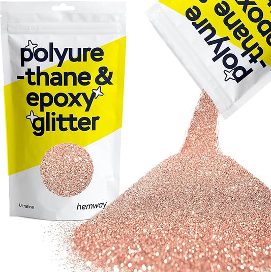 Hemway Polyurethane & Epoxy Glitter Metallic Crystal Flake Additive for Flooring, Jewellery Making, Tumblers and Resin 100g / 3.5oz - Ultrafine (1/128" 0.008" 0.2mm) - Rose Gold
