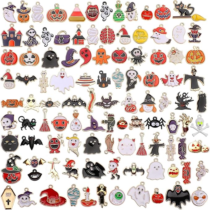 SANNIX 110Pcs Halloween Charms Gold Enamel Jewelry Making Charms by SANNIX