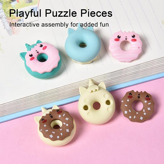 HILAZA Donut Erasers for Kids Bulk, 24 Pieces 3D Cute Fun Monster Erasers for Party Favors Classroom Prizes