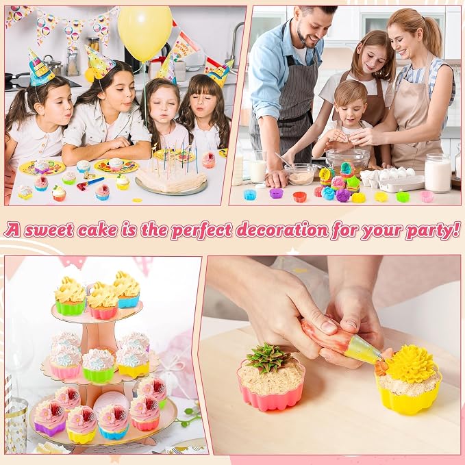 R HORSE 42 Pack Silicone Molds Cupcake 2 Inch Mini Size Multi Flower-Shaped - Image 6