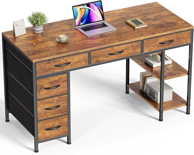 Huuger Computer Desk with 6 Drawers, Office Desk with Shelves, Reversible by Huuger