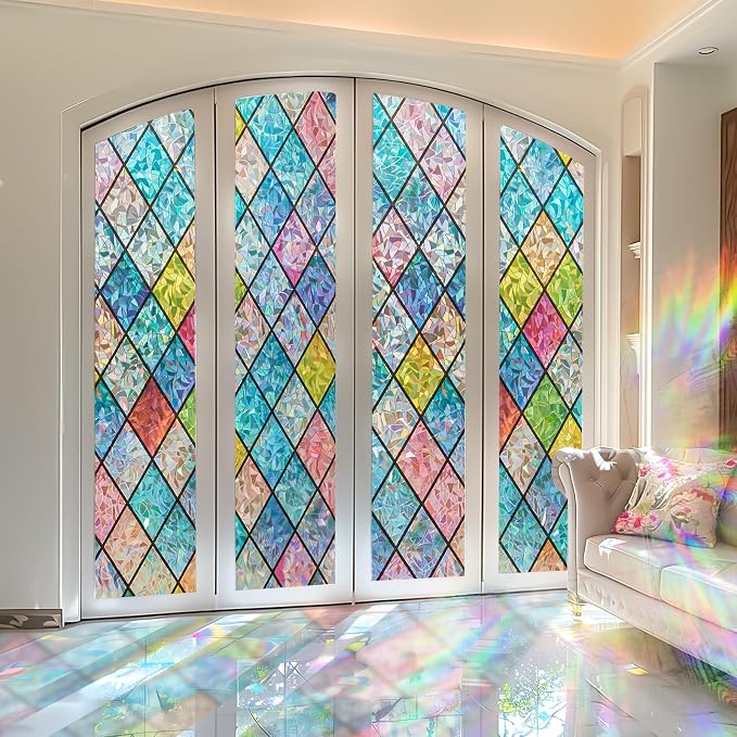 Windimiley Stained Glass Window Privacy Film: 3D Rainbow Floral Decorative - Image 8