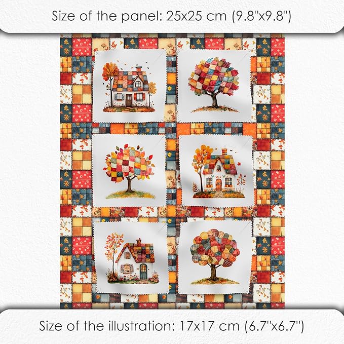 Autumn Patchwork Cottage Fabric Panel – Six 10×10 inch Designs + Bonus - Image 6