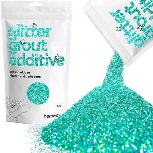 Hemway Glitter Grout Additive add Sparkle to Mosaic Tiles, Bathrooms, Wet Rooms, Kitchens, Tiled Based Rooms and Cement Based Grouts 100g / 3.5oz - Turquoise Blue Holographic
