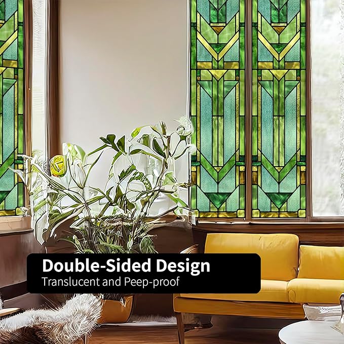 Original Hand Drawn Faux Stained Glass Window Film, Double-Sided Privacy Static - Image 6