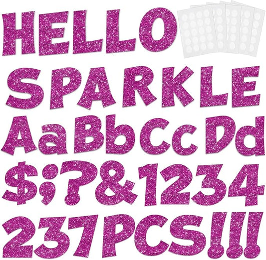 237 Pcs Glitter Bulletin Board Letters, Numbers and Punctuation, Poster Board Letters Alphabet Cut Out Cardboard Letters Accessories for Classroom Display Decorating Supplies 4inch (Hot Pink)