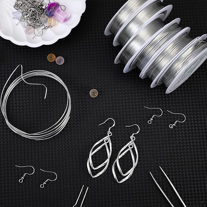 Mixweer 15 Pcs 5 Size Copper Wire 18 20 22 26 32 Gauge Tarnish Resistant Jewelry Wire for Jewelry Making 121 Yard Metal Beading Crafting (Silver)