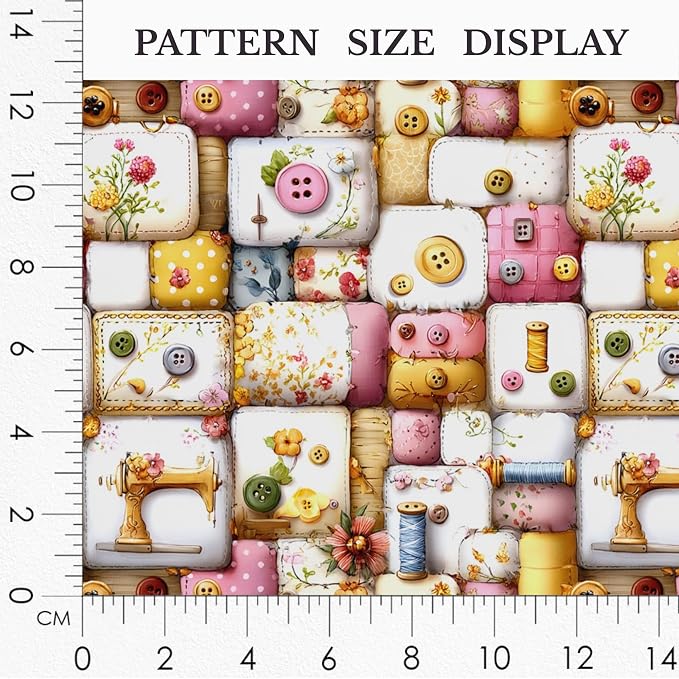 Vintage Sewing Notions Patchwork Cotton Fabric Panel 61 x 36.6 Inches, Buttons - Image 3