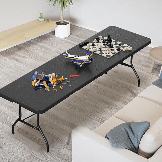 VINGLI 8 Foot Plastic Folding Table Portable Long Table - Image 5