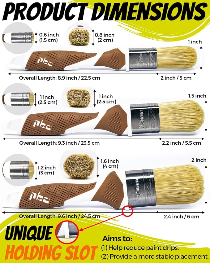 3 Pack Pro Paint Brush Set, Comfy Rubber Handle, Ultra-Smooth & Even Finish - Image 6
