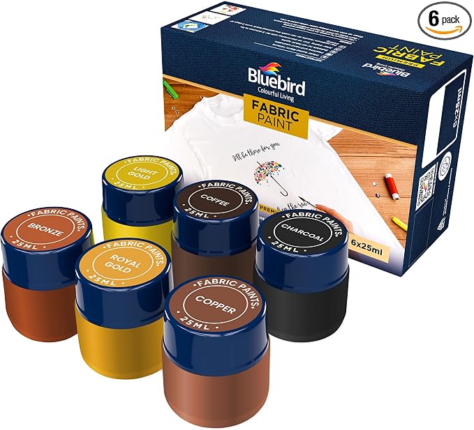 BLUEBIRD 6-Pack Fabric Paint, Pearlescent Colors, 0.85 Fl Oz each, Permanent by BluebirdArts