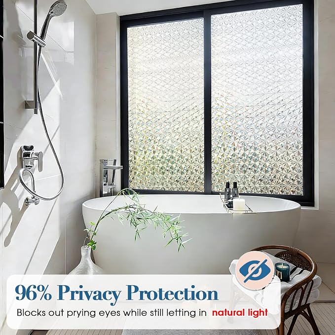 Windimiley Frosted Glass Window Privacy Film, 3D Diamond, 17.5" x 118.1" | - Image 2