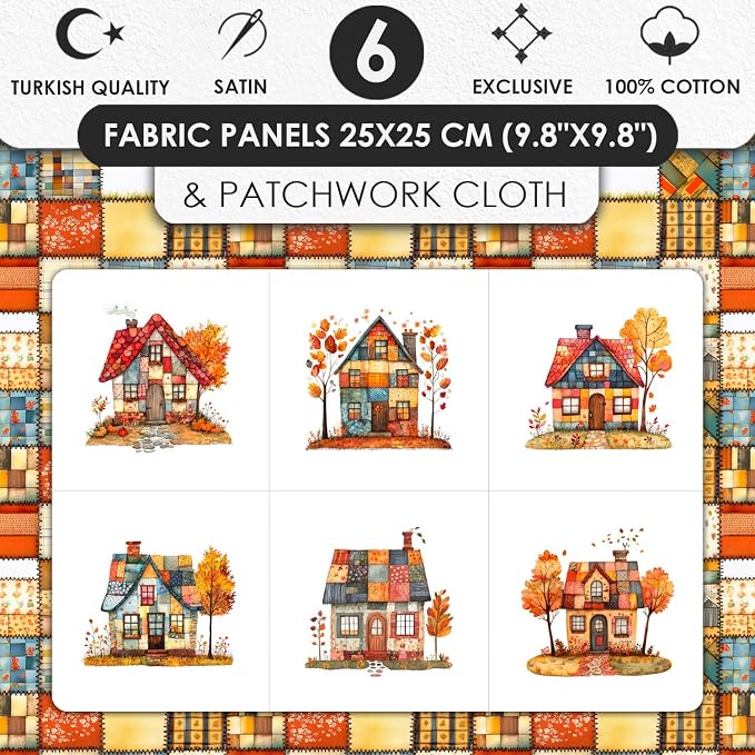 Cozy Autumn Patchwork House Fabric Panel – Six 10×10 inch Designs + Bonus - Image 3
