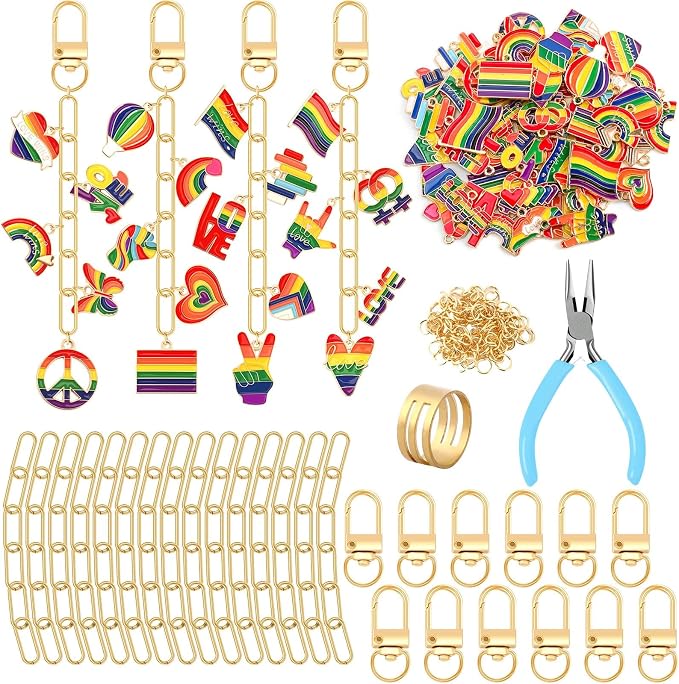 AUGSUN 189Pcs Pride Keychain Making Kit LGBT Rainbow DIY Keychain Craft | by AUGSUN