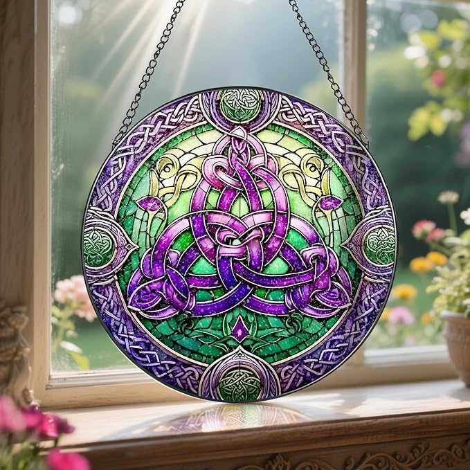 Stained Glass Window Hanging, LAOWEIKI 8'' Celtic Knot Suncatcher, Stained - Image 5