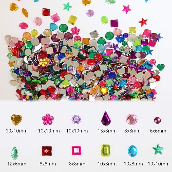 1200 Pcs Acrylic Flatback Rhinestones, 12 Different Shape Gems - Image 2