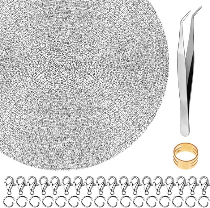 50 Feet Stainless Steel Chains for Jewelry Making, Anezus Jewelry Chain Bulk by anezus