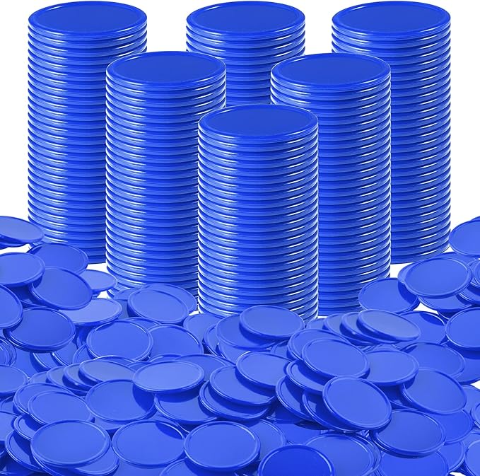 Coopay 1 1/2 Inches Plastic Poker Chips Learning Counters Disks Bingo Chip Counting Discs Markers for Math Practice and Poker Card Game Tokens, Teaching Rewards, 200 Pieces (Blue)
