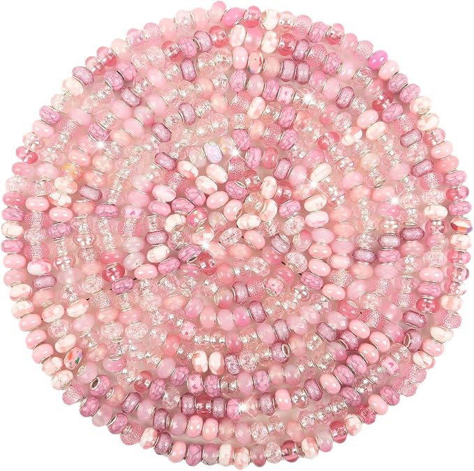 200Pcs Large Hole Beads Spacer Beads Pink Assorted European Craft Big Beads by BRACELETMAKINGKIT