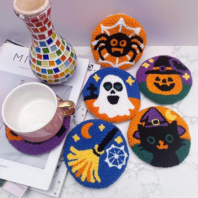 Halloween Punch Needl Kit for Adults Beginners, Easy Embroidery Punch Coaster - Image 9