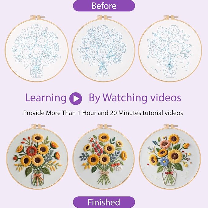 Uniartfy 3 Sets Sunflower Embroidery Kits - Image 4