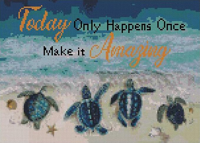 MjhRcll Sea Turtle Stamped Cross Stitch Kits, Cross Stitch Ornament Kits - Image 2