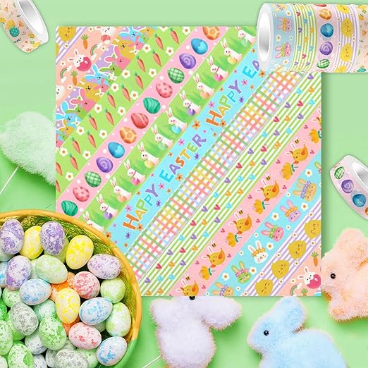 12 Rolls Summer Farm Washi Tape, Farm Animals Chicks Rabbits Masking Tape, Plaid Pattern Decorative Paper Stickers for Summer Holiday Scrapbook Journal DIY Crafts Gift Packing 16.4FT