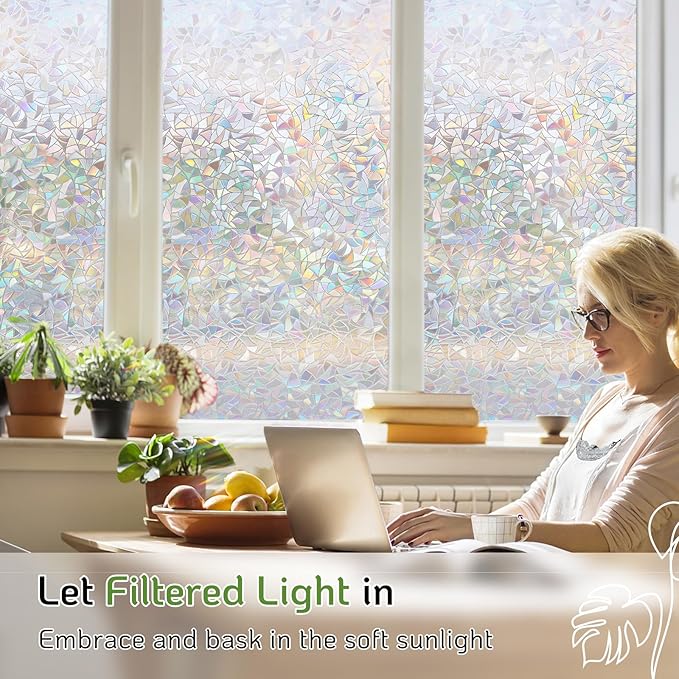 LUTE Rainbow Window Privacy Film, Stained Glass Cling, 35.4" x 118.1" | 3D - Image 2