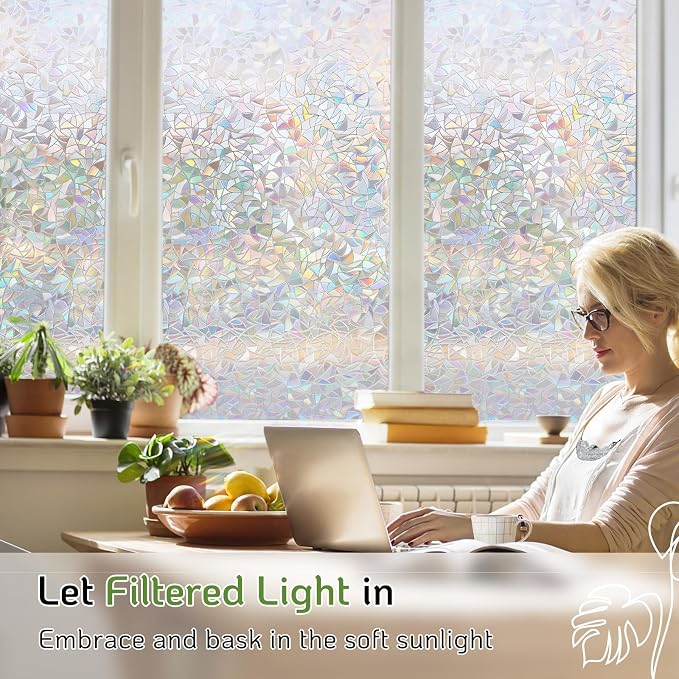 LUTE Rainbow Window Privacy Film, Stained Glass Cling, 17.5" x 118.1" | 3D - Image 2
