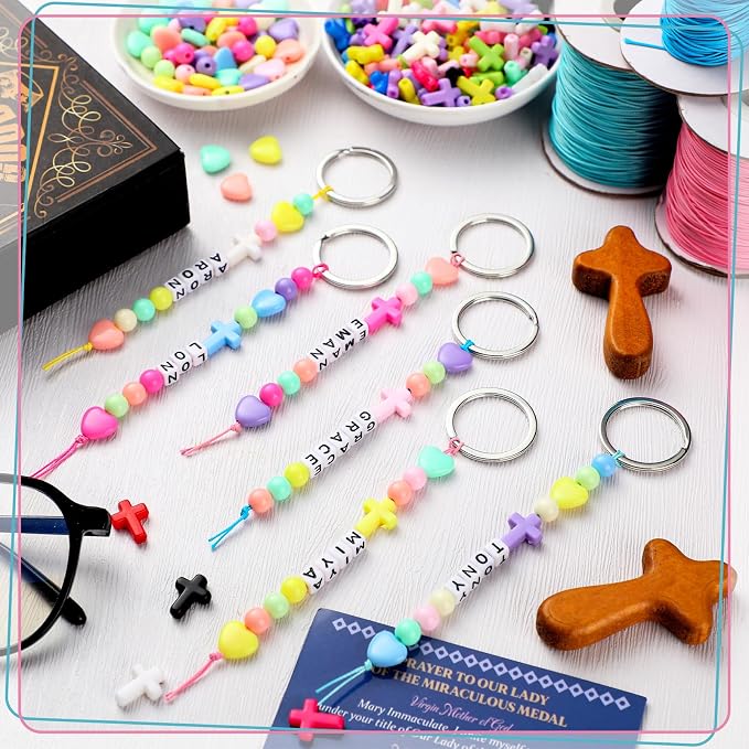 Landical 564 Pcs DIY Cross Bead Keychain Kit Christian Crafts Adjustable Name - Image 2