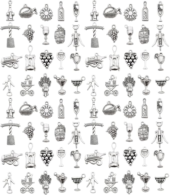 WOCRAFT 60pcs Antique Silver Wine Bracelet Charms by WOCRAFT
