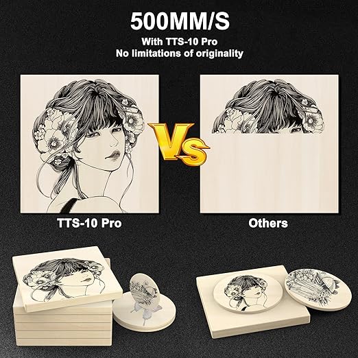 TTS-10 PRO 10000mW Laser Engraver Machine Usongshine 12Pcs DIY Unfinished Wooden Tool Engraving Machine for Usongshine Nema 17 Stepper Motor 42BYGH 500mm Honeycomb Laser Bed (10W)