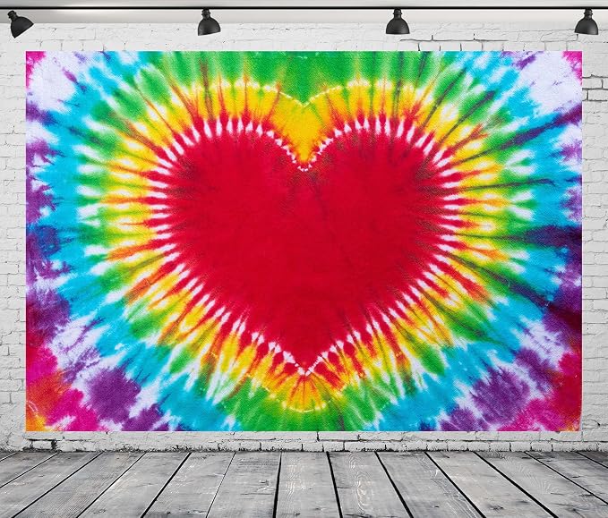 BELECO 10x6.5ft Fabric Tie Dye Heart Backdrop Rainbow Heart Love Valentines - Image 4