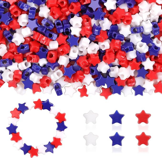 Red White Blue Star Pony Beads for Bracelet 1000 Pcs Independence Day for by KAKW