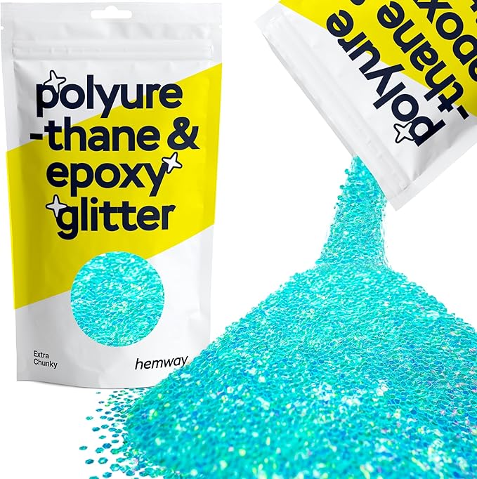 Hemway Polyurethane & Epoxy Resin Glitter 100g / 3.5oz Metallic Crystal Flake Additive for Flooring Jewelry Tumblers Glass Pigment - Extra Chunky (1/24" 0.040" 1mm) - Fluorescent Blue