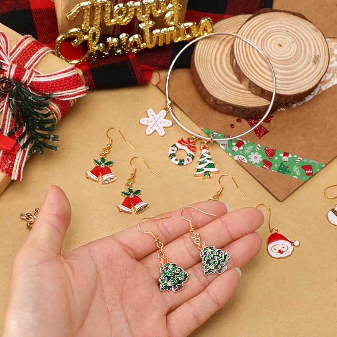 SANNIX 110Pcs 55 Pairs Christmas Charms Gold Enamel Jewelry Pendants - Image 5