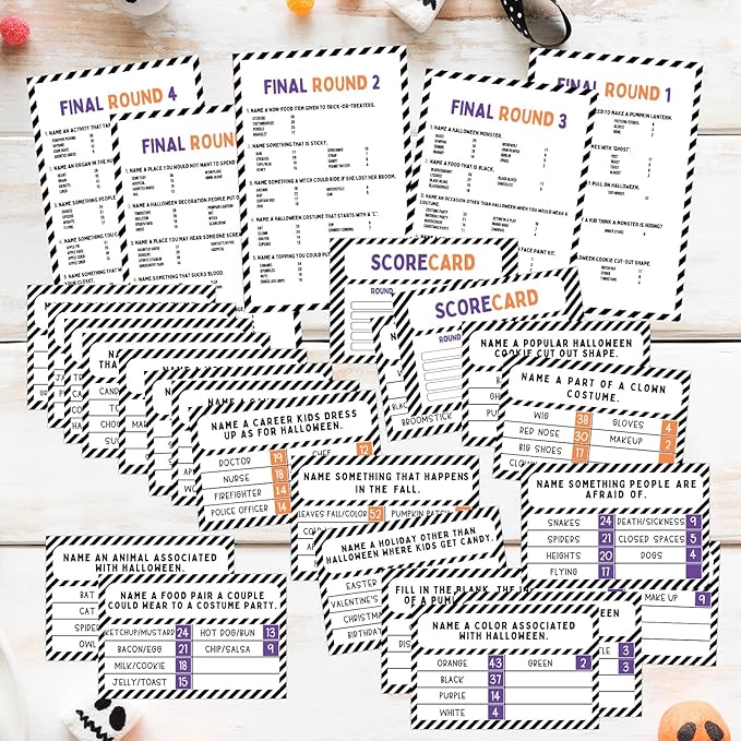 Halloween Party Friendly Feud Game with 2 Answer Buzzers, Team Building Feud Cards for Holiday Game Night Fun Trivia Quiz for Groups Office Class