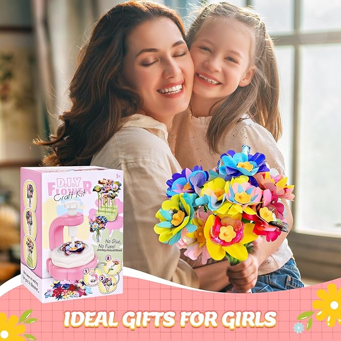 Fabric Flower Bouquets Toys - Arts & Crafts for Kids,Educational Toys for 4 5 6+ Year Old Girls,DIY Toddler Craft Kits for Girls Ages 4-6,Build Your Flower Bouquet, Ideas Birthday Gifts for Girl