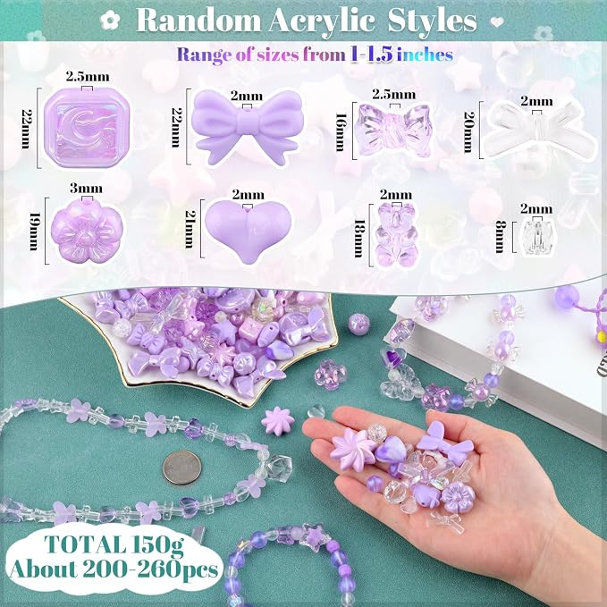 200-260PCS TINKRSTUFF Assorted Purple Acrylic Beads - Image 2