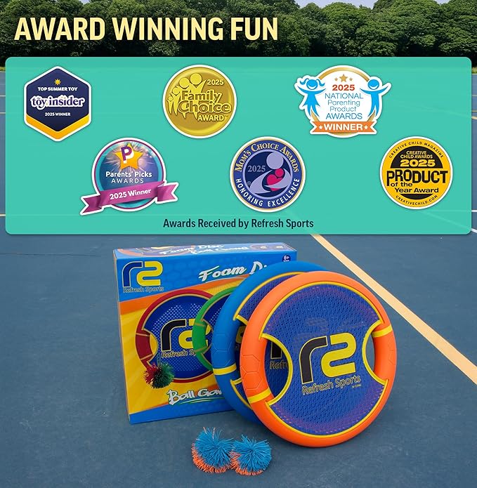 Fun Bouncy Paddle & Stringy Ball Toss & Catch Game - Easy to Use for Kids All Ages - Soft Foam Design for Safe Play Indoors or Outdoors - Also Works as Flying Disc - Great Gift Idea for Boys & Girls