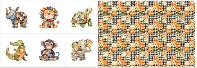 Cotton Fabric Panel – Single Continuous Patchwork Animal Panel by FabricsTown