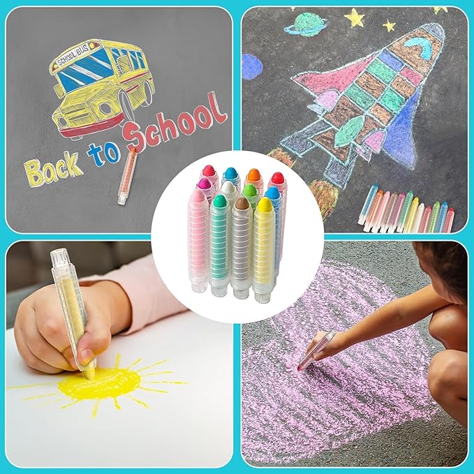 12 Pcs Dustless Chalk Colored twistable Chalk for Blackboard Doodling, Drawing, Writing, Colour Mixture
