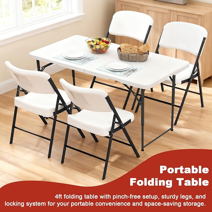 Elevon Folding Table, 4 Feet Heavy Duty Fold-in-Half Utility Table Indoor - Image 5