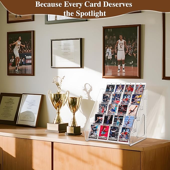 2 Pack Elevated 5 Tier Clear Acrylic Card Display Stand for Trading Cards, Sports Cards, Greeting Cards, Stickers – Slanted Holder for PSA Slabs, Vendors, Collectors & Retail (5 Tier 2 Pack)