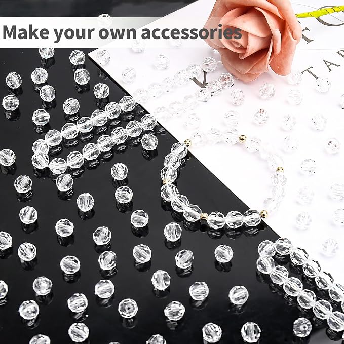 BONNY BOXX 1000pcs 6mm Acrylic Faceted Round Crystal Beads Transparent White - Image 4