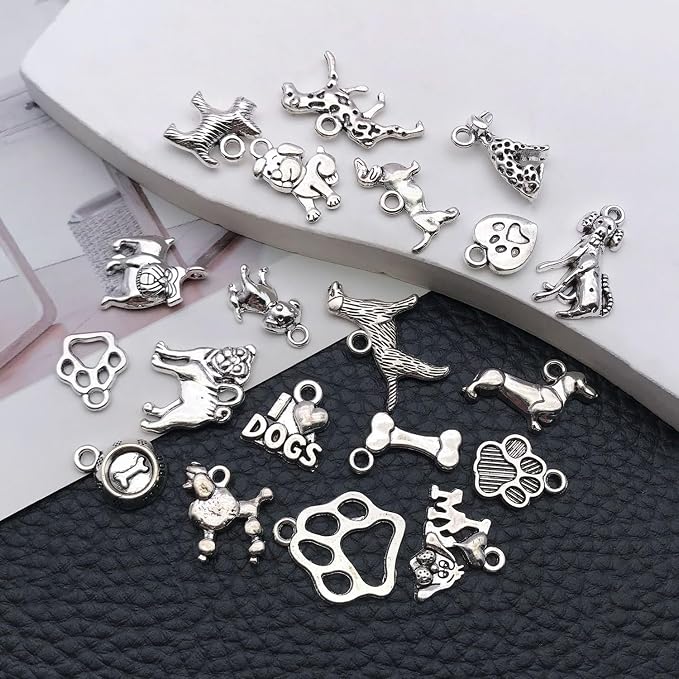 WOCRAFT 60pcsAntique Silver Dogs Charms Bracelet Charms - Image 4